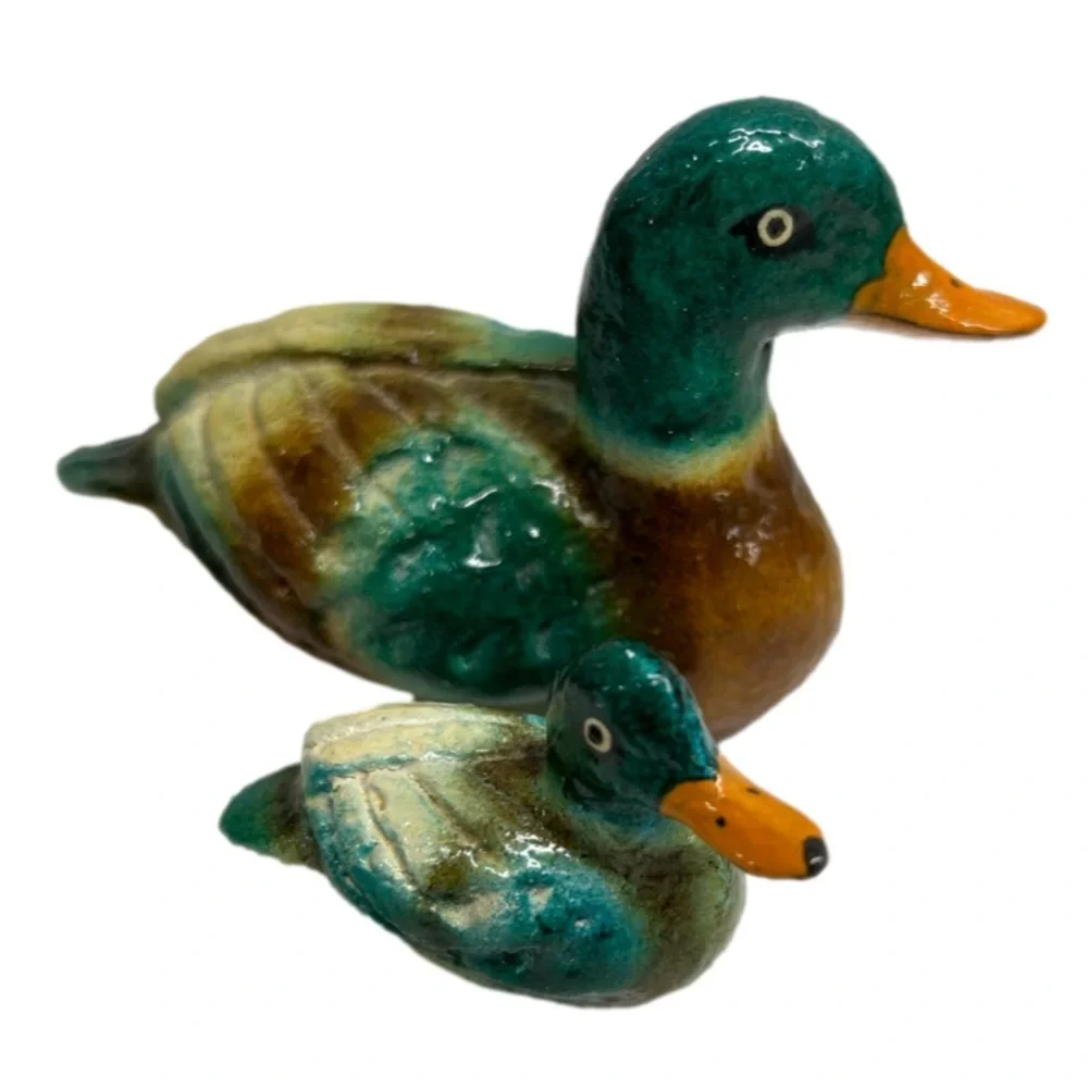 💕 Vintage Paper Mache Mallard Duck Small Figures Set Of Two - Picture 2 of 10